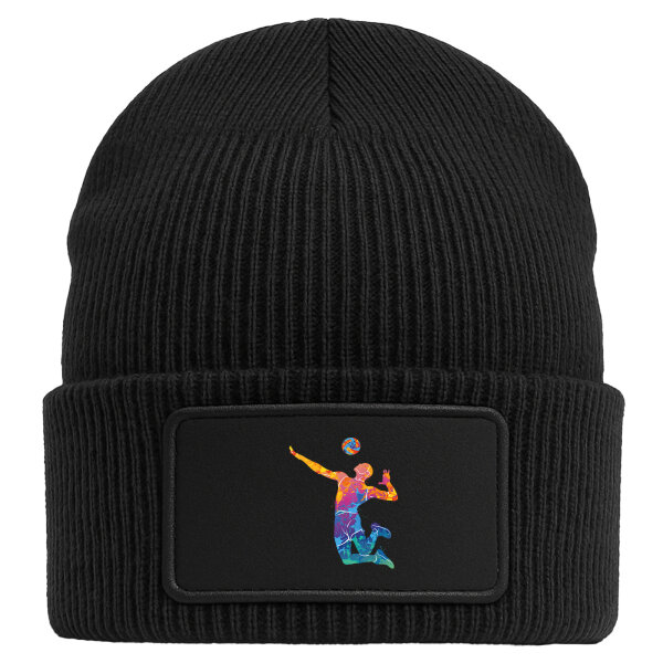 Beanie mit Patch Volleyballer bunte Silhouette Black