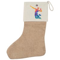 Weihnachtsstrumpf Volleyballer bunte Silhouette Beige Jute