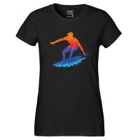 Damen T-Shirt Surfen bunte Silhouette