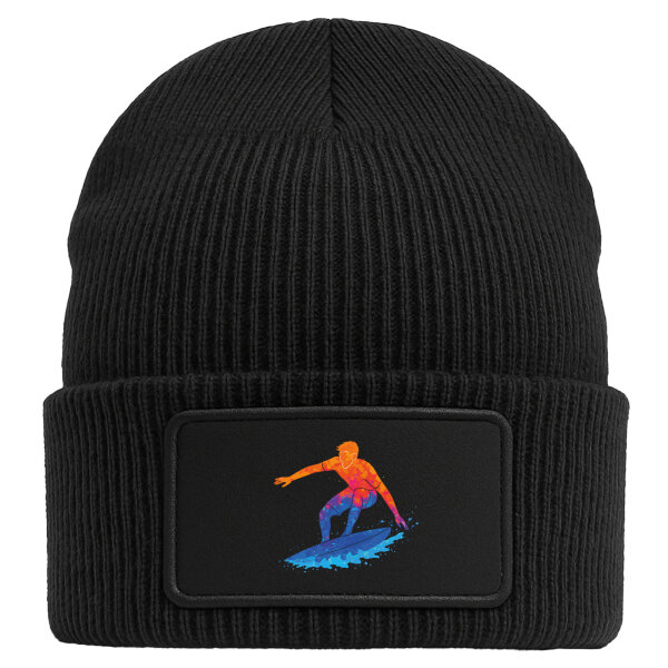 Beanie mit Patch Surfen bunte Silhouette Black