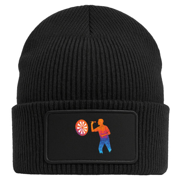 Beanie mit Patch Darts bunte Silhouette Black