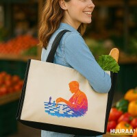 Jutetasche Schach bunte Silhouette 21 Liter Black