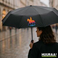 Regenschirm Reiten bunte Silhouette 98cm Schwarz
