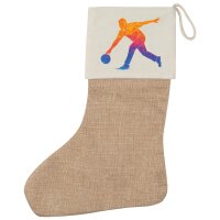 Weihnachtsstrumpf Bowling bunte Silhouette Beige Jute