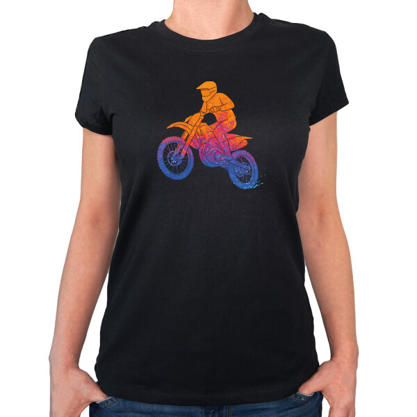 Damen T-Shirt Motocross bunte Silhouette