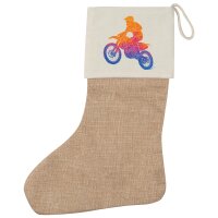 Weihnachtsstrumpf Motocross bunte Silhouette Beige Jute