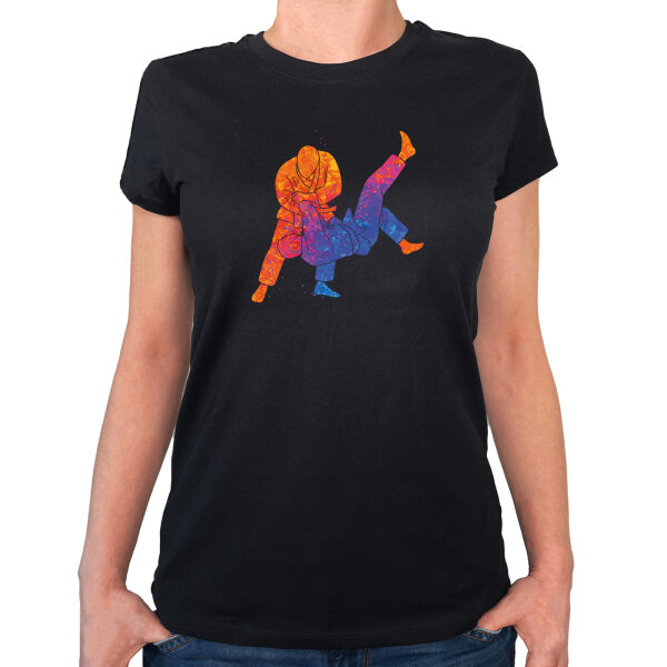 Damen T-Shirt Judo bunte Silhouette