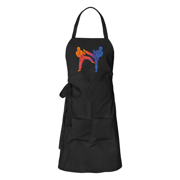 Schürze Taekwondo bunte Silhouette mit Taschen