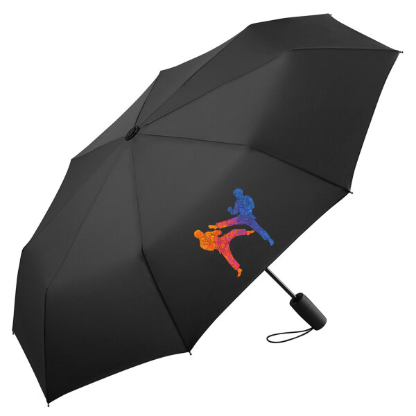 Regenschirm Taekwondo bunte Silhouette 98cm Schwarz
