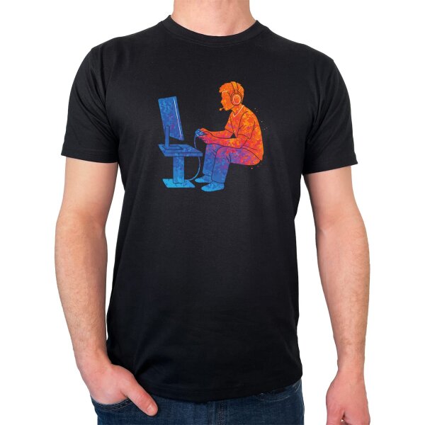 Herren T-Shirt Gaming bunte Silhouette