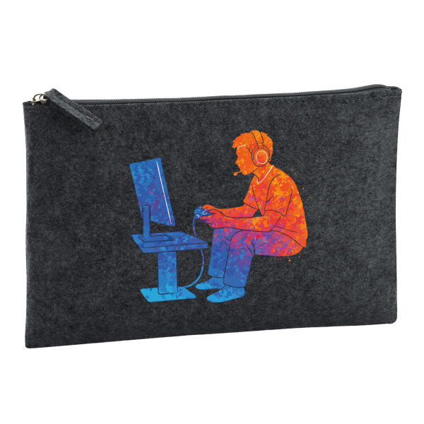 Kulturbeutel Gaming bunte Silhouette 1 Liter Charcoal