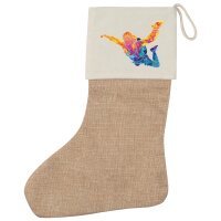 Weihnachtsstrumpf Skydiving bunte Silhouette Beige Jute