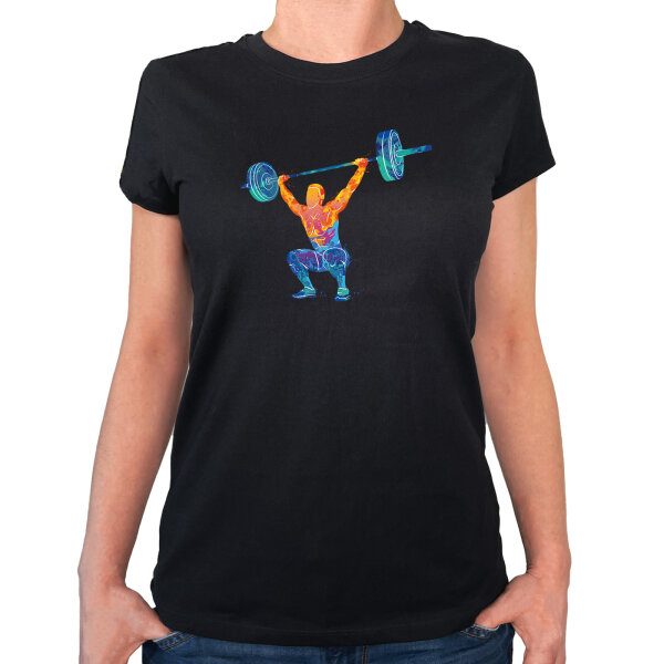 Damen T-Shirt Gewichtheber Powerlift bunte Silhouette