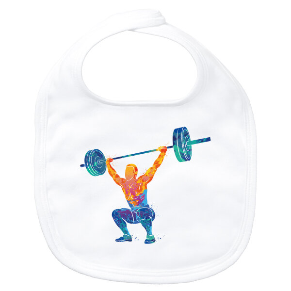 Baby Lätzchen Gewichtheber Powerlift bunte Silhouette Klettverschluss