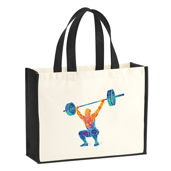 Jutetasche Gewichtheber Powerlift bunte Silhouette 21 Liter Black