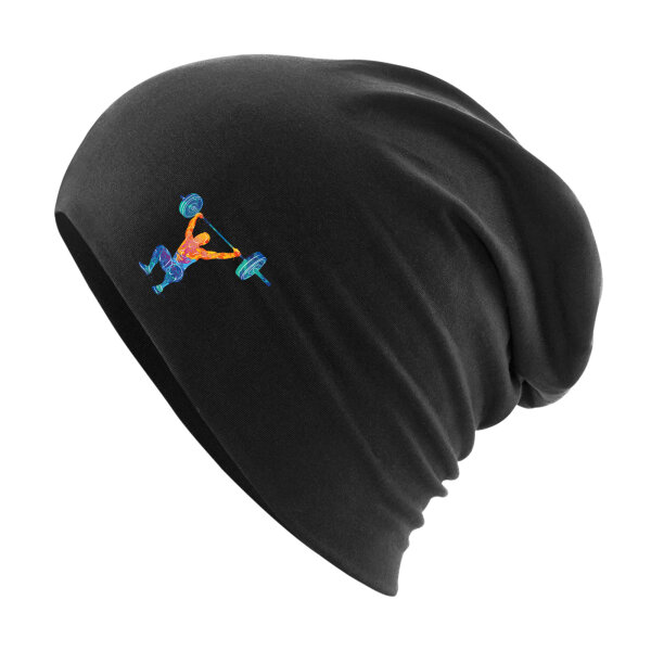 Beanie Gewichtheber Powerlift bunte Silhouette