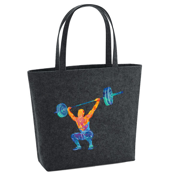 Filz Shopper Gewichtheber Powerlift bunte Silhouette 22 Liter