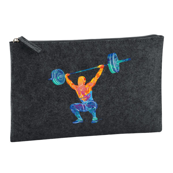 Kulturbeutel Gewichtheber Powerlift bunte Silhouette 1 Liter Charcoal