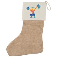 Weihnachtsstrumpf Gewichtheber Powerlift bunte Silhouette Beige Jute