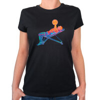 Damen T-Shirt Fitness Training Bench Press bunte Silhouette