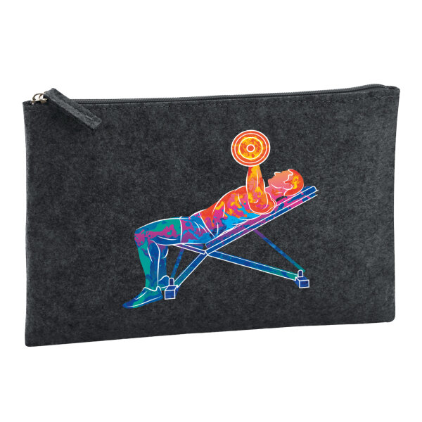 Kulturbeutel Fitness Training Bench Press bunte Silhouette 1 Liter Charcoal
