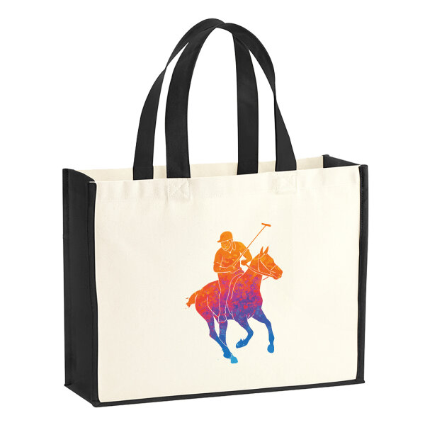 Jutetasche Polo Spieler bunte Silhouette 21 Liter Black