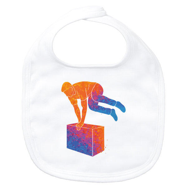 Baby Lätzchen Parkour Freerunning bunte Silhouette Klettverschluss