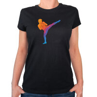 Damen T-Shirt Kickboxen bunte Silhouette