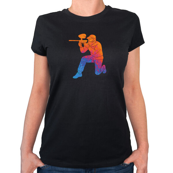 Damen T-Shirt Paintball bunte Silhouette