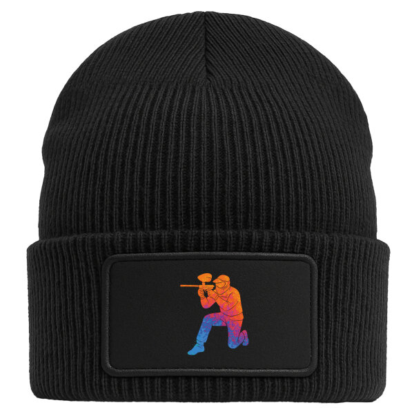 Beanie mit Patch Paintball bunte Silhouette Black