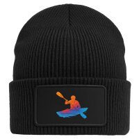 Beanie mit Patch Canoeing Kajakfahren bunte Silhouette Black