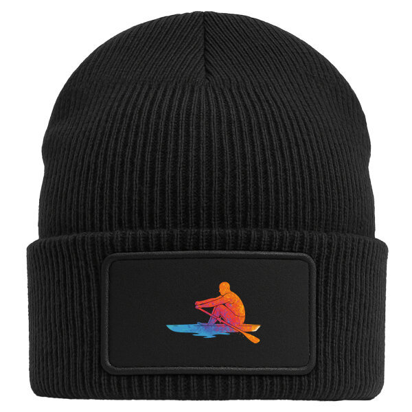 Beanie mit Patch Rudern bunte Silhouette Black