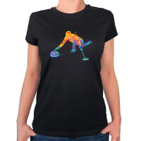 Damen T-Shirt Curling bunte Silhouette
