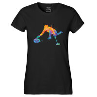 Damen T-Shirt Curling bunte Silhouette