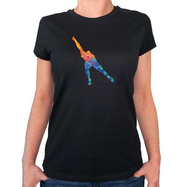 Damen T-Shirt Eisschnelllauf bunte Silhouette