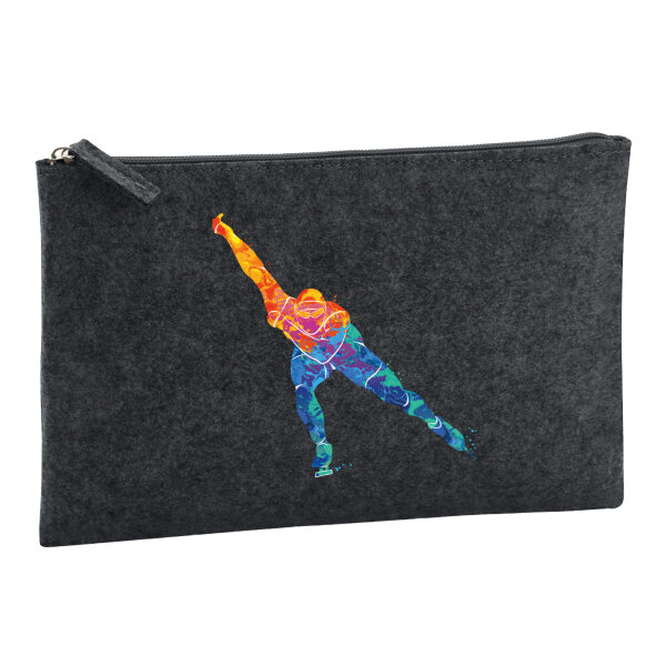 Kulturbeutel Eisschnelllauf bunte Silhouette 1 Liter Charcoal