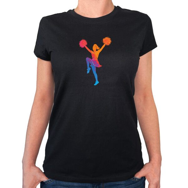 Damen T-Shirt Cheerleading bunte Silhouette