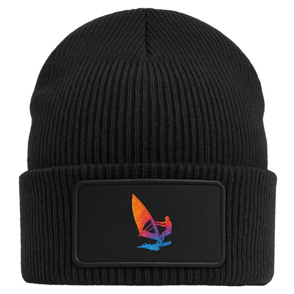 Beanie mit Patch Windsurfen bunte Silhouette Black