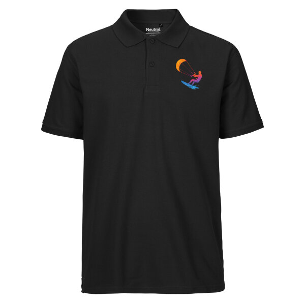 Herren Polo Shirt Kitesurfen bunte Silhouette