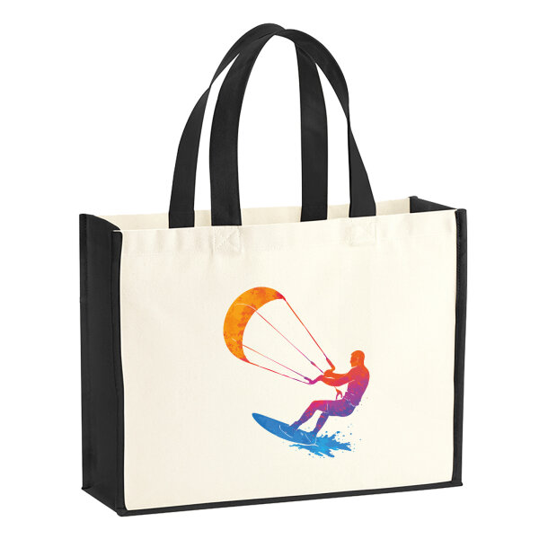 Jutetasche Kitesurfen bunte Silhouette 21 Liter Black
