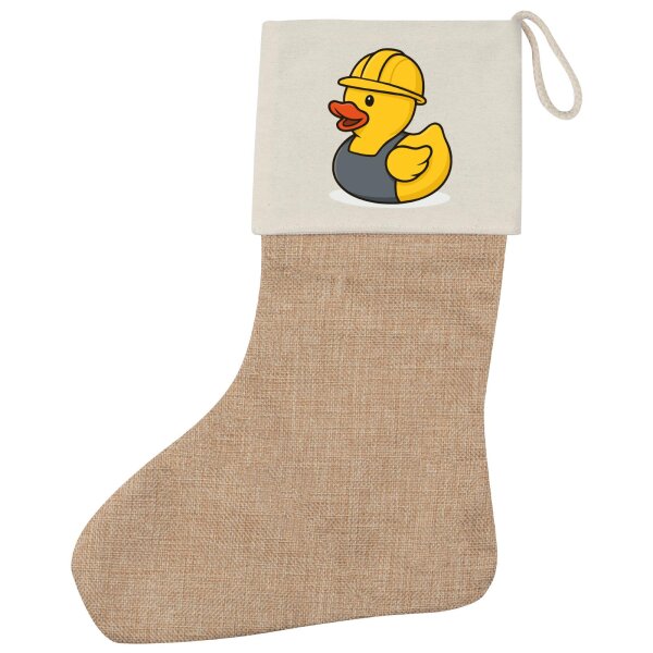 Weihnachtsstrumpf Quietscheente Industrie Comic Gummiente Beige Jute