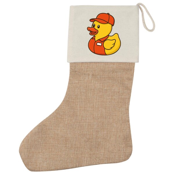 Weihnachtsstrumpf Quietscheente Einzelhandel Comic Gummiente Beige Jute