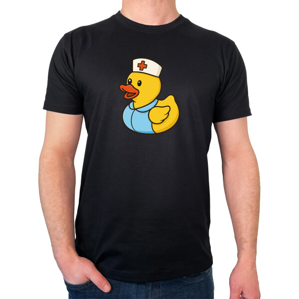 Herren T-Shirt Quietscheente Altenpflege Comic Gummiente