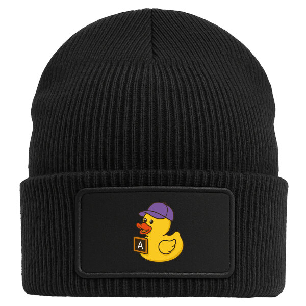 Beanie mit Patch Quietscheente Erziehung Comic Gummiente Black