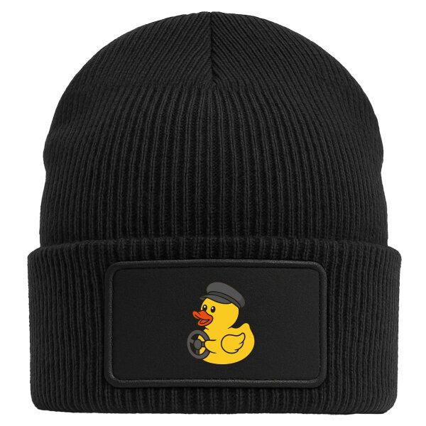 Beanie mit Patch Quietscheente Kraftfahrt Comic Gummiente Black