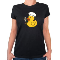 Damen T-Shirt Quietscheente Küche Comic Gummiente