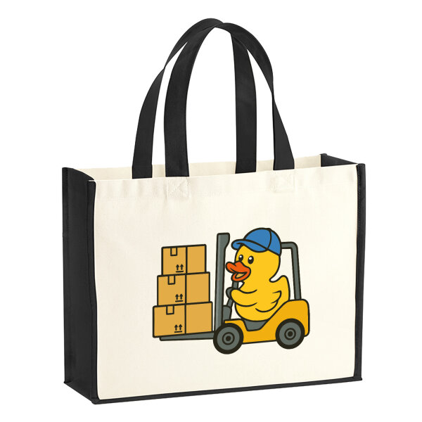 Jutetasche Quietscheente Lager Comic Gummiente 21 Liter Black