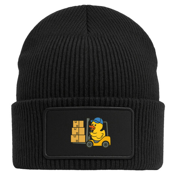 Beanie mit Patch Quietscheente Lager Comic Gummiente Black