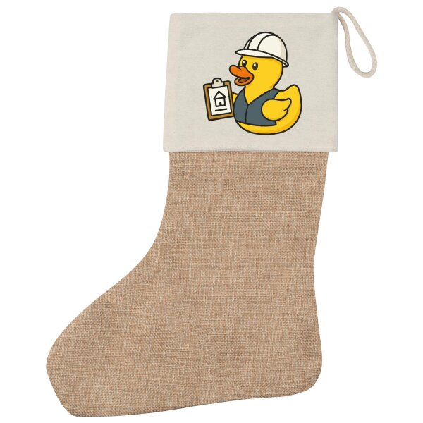 Weihnachtsstrumpf Quietscheente Bauingenieurwesen Comic Gummiente Beige Jute