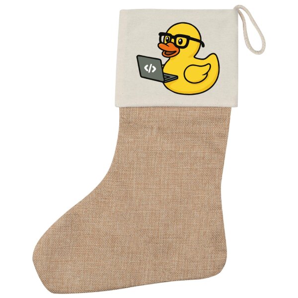 Weihnachtsstrumpf Quietscheente Softwareentwicklung Comic Gummiente Beige Jute